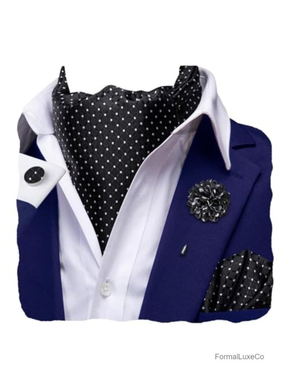 Men's Self Tie Silk Ascot Cravat Set with Pocket Square Cufflinks and Lapel Pin